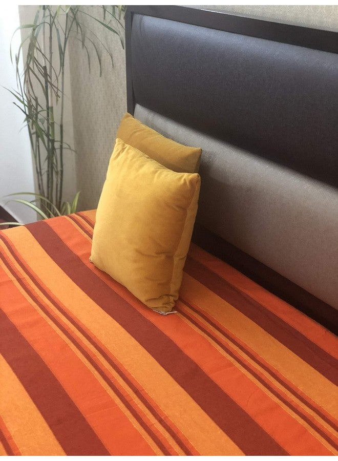RANGBHAR Handloom Khadi Cotton King Size Bedsheet, 100 x 108 inch, Without Pillow Covers, Woven Striped Bedcover, Orange - Image 4
