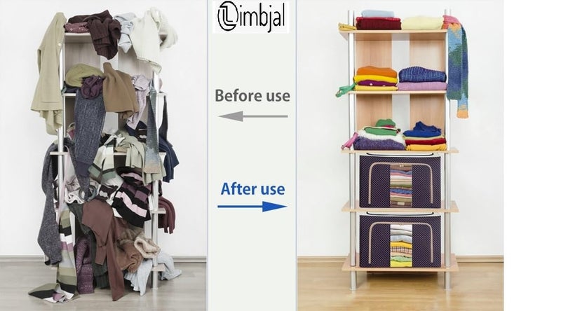 Limbjal Polyester Clothes Storage Box For Wardrobe Foldable Organizer Bag Steel Frame For Saree BagBeddingStackable Foldable Storage Bags With Handle And ZipperClear Window66L Cloth Bag 1 Pcs - Image 4