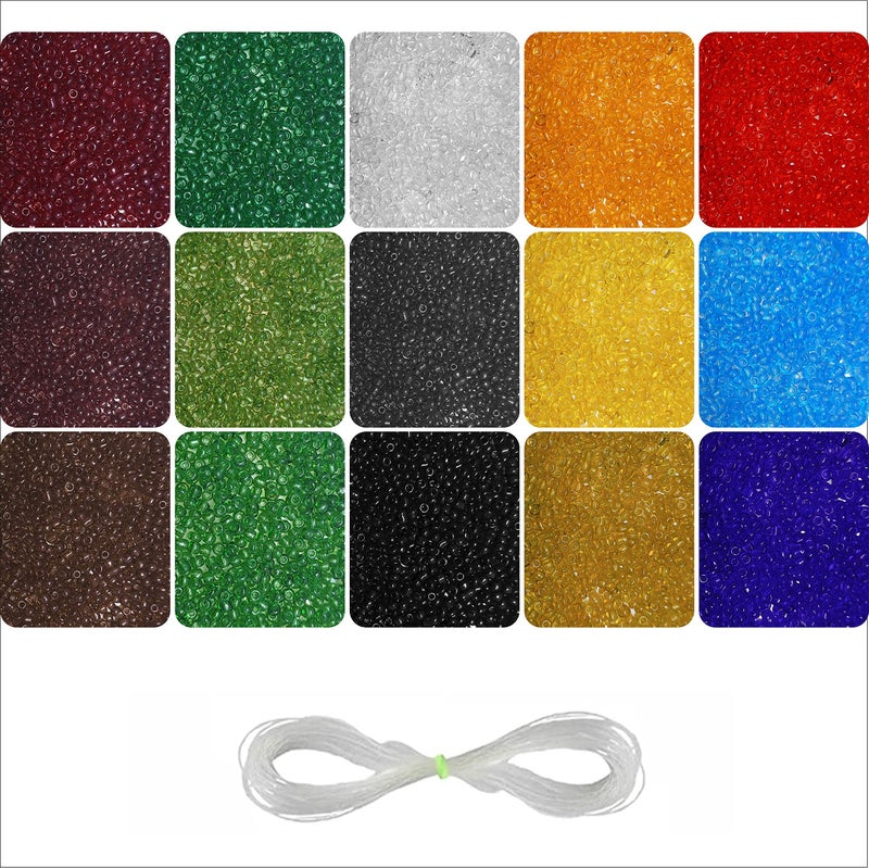 INDIKONB Glass Transparent Seed Beads 11/0 2 mm for Jewellery Making Material for Earring, Necklace, Bracelet Jewelry Making Set for Girls and Women - Image 1