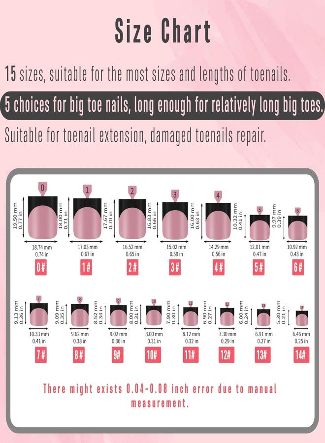 NOVO OVO Halloween Black French Tip Toe Nail Tips Press on, BERRY PINK Sharp Square Pre-Designed Soft Gel False Toenail Extension, Medium Fake Toenails, Full Cover Acrylic for DIY 15 Sizes 240 pcs - Image 5