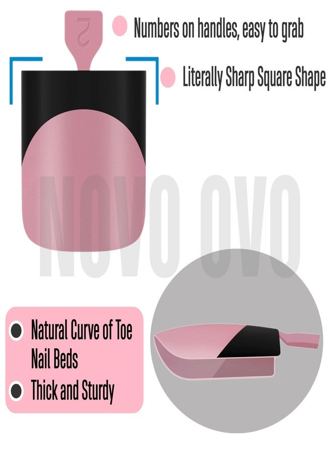 NOVO OVO Halloween Black French Tip Toe Nail Tips Press on, BERRY PINK Sharp Square Pre-Designed Soft Gel False Toenail Extension, Medium Fake Toenails, Full Cover Acrylic for DIY 15 Sizes 240 pcs - Image 2