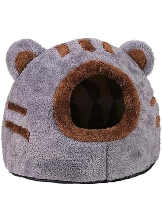 Winter Cozy Cat Bed Grey L Bear Head Cave Pet House Soft Indoor Nest - Image 4