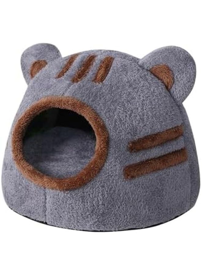 Winter Cozy Cat Bed Grey L Bear Head Cave Pet House Soft Indoor Nest - Image 1