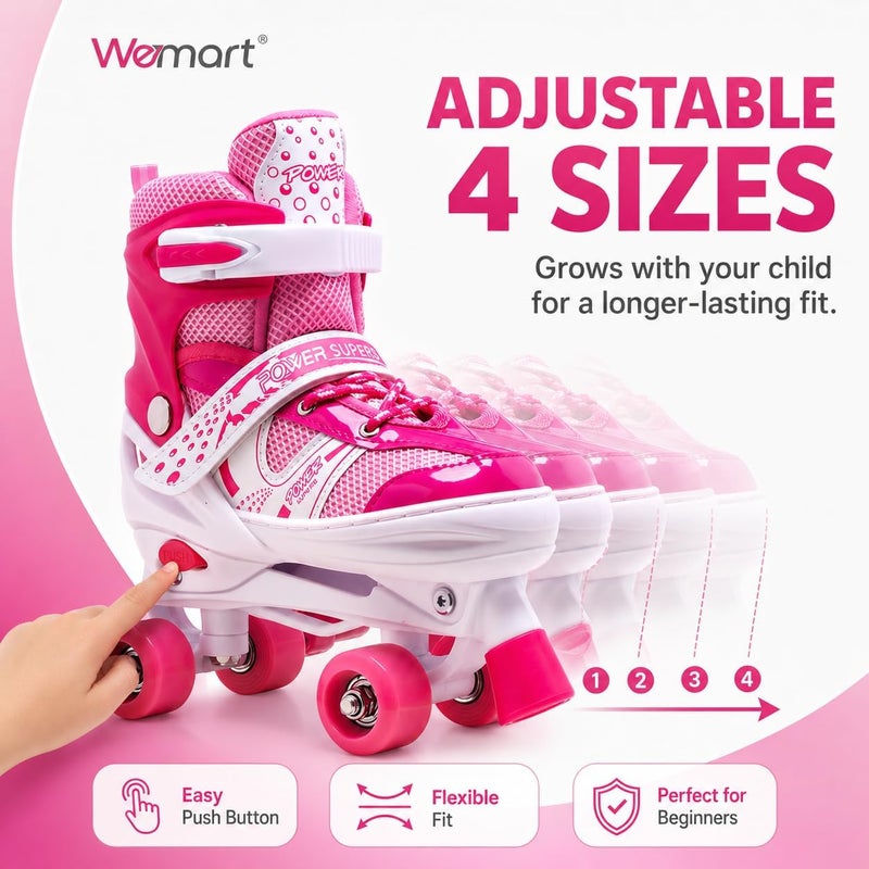Wemart Roller Skates for Kids, Shine Skates 4 Size Adjustable Roller Skates with Light up Wheels for Girls, Teens, Outdoor Rollerskates for Beginners & Advanced - Image 2