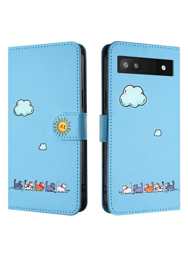 جرين تايجر جراب هاتف Google Pixel 7a من الجلد برسومات قطط كرتونية - Image 2