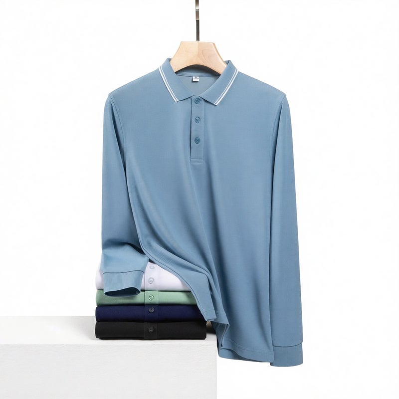 Men's Long Sleeve Polo Shirt Casual Relaxed Fit Workwear T-Shirt - Image 1