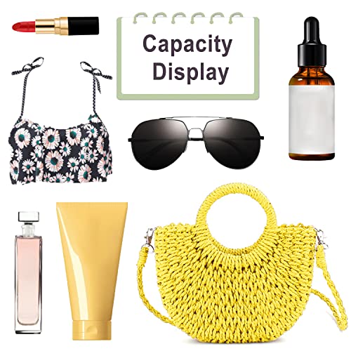 QTKJ Mini Semi-circle Rattan Straw Handbag, Women Summer Retro Straw Tote Shoulder Crossbody Round Handle Beach Bag (Yellow) - Image 5
