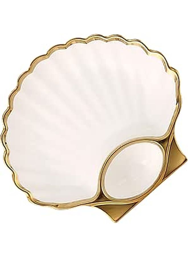 White Porcelain Shell Dumpling Plate With Sauce Dip For Appetizer - Image 1