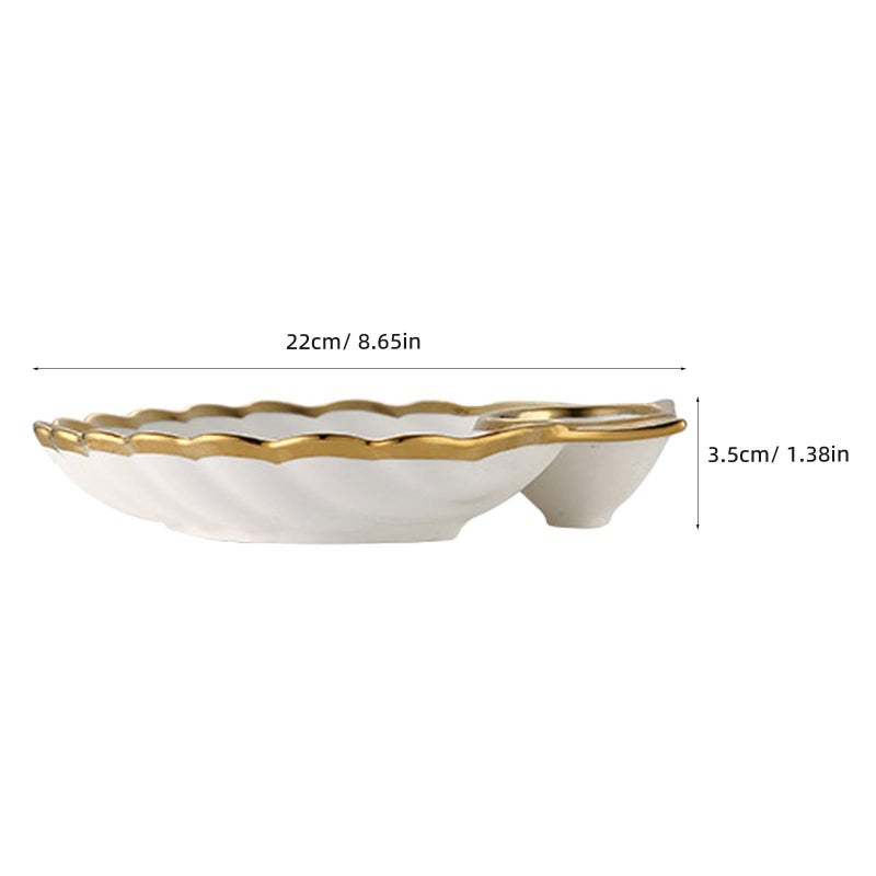 White Porcelain Shell Dumpling Plate With Sauce Dip For Appetizer - Image 3