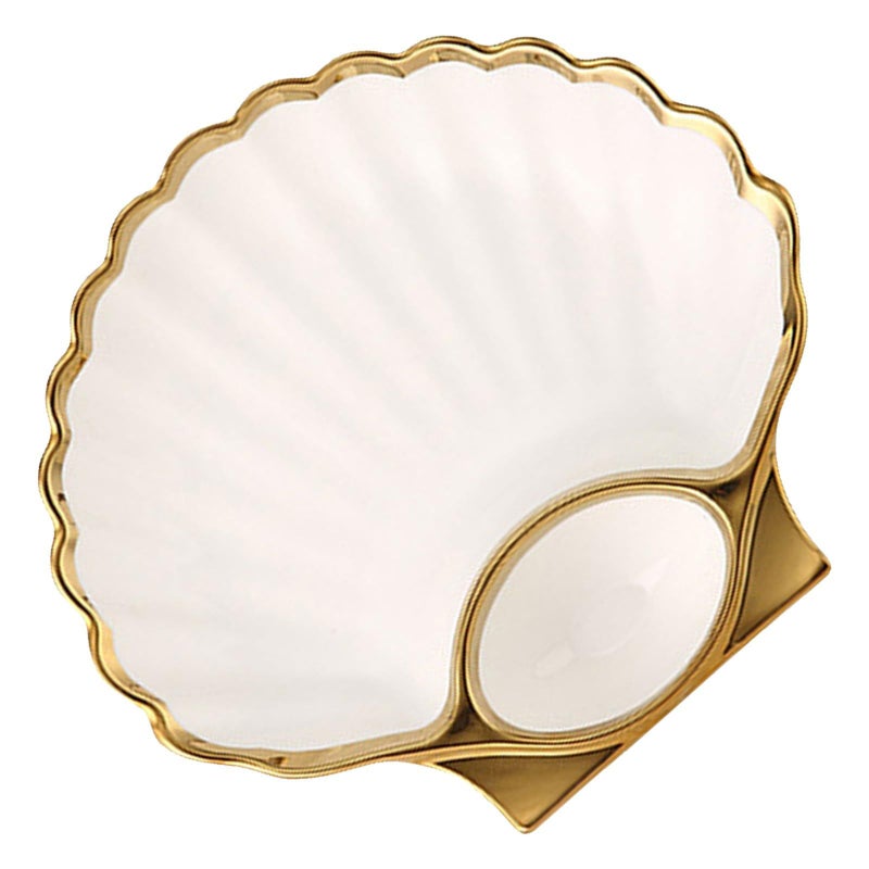 White Porcelain Shell Dumpling Plate With Sauce Dip For Appetizer - Image 2