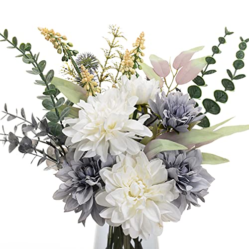 COZZI CODI Fake Flowers Artificial Blue Flowers with Vase, Table Centerpieces for Dining Room, Silk Flower Arrangements for Home, Living Room Bathroom Plant Decor, Centerpiece Table Decorations - Image 3