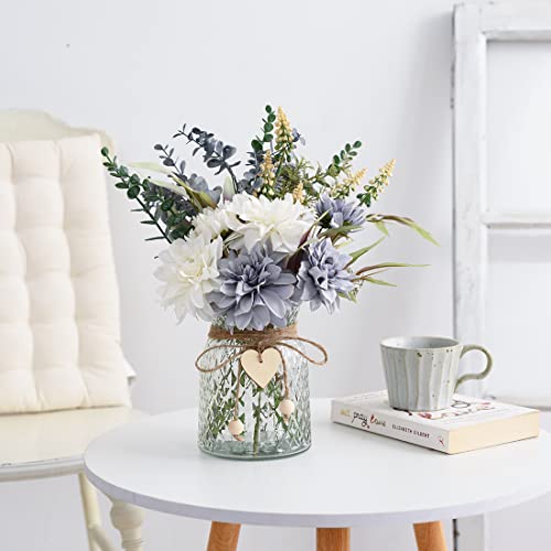 COZZI CODI Fake Flowers Artificial Blue Flowers with Vase, Table Centerpieces for Dining Room, Silk Flower Arrangements for Home, Living Room Bathroom Plant Decor, Centerpiece Table Decorations - Image 5