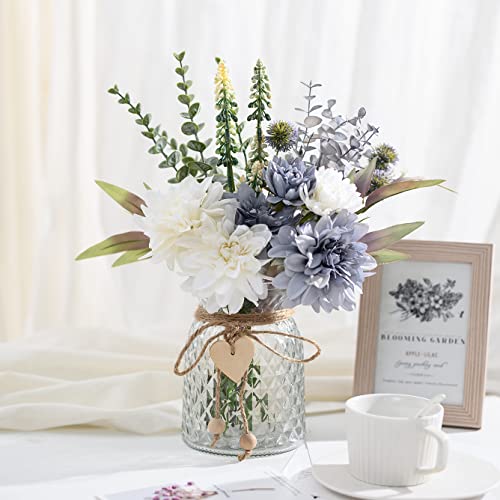 COZZI CODI Fake Flowers Artificial Blue Flowers with Vase, Table Centerpieces for Dining Room, Silk Flower Arrangements for Home, Living Room Bathroom Plant Decor, Centerpiece Table Decorations - Image 2