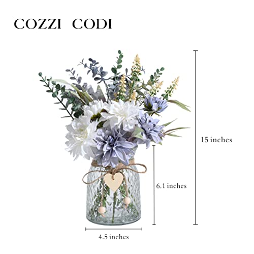 COZZI CODI Fake Flowers Artificial Blue Flowers with Vase, Table Centerpieces for Dining Room, Silk Flower Arrangements for Home, Living Room Bathroom Plant Decor, Centerpiece Table Decorations - Image 4