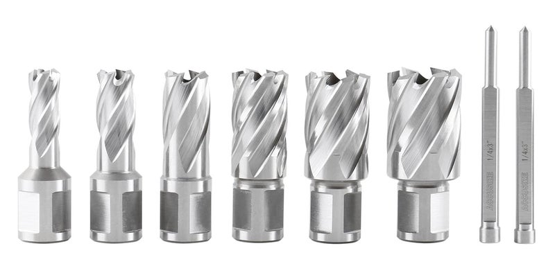 Accusize Industrial Tools H.S.S. Annular Cutter Set, 1'' Cutting Depth, 7/16'' to 1-1/16'' with 3/4'' Weldon Shank, 8 Pc Set, HSS1-0000 - Image 5