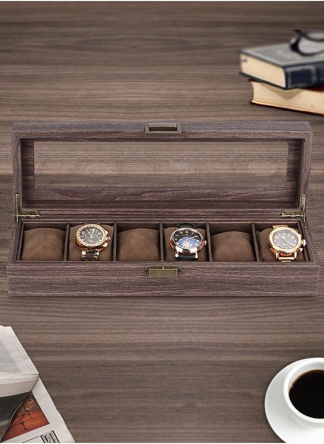 HomarKet Watch Box Organizer Watch Case with Glass Top Watch Display Case, Wood-Grain PU Leather Watch Box Case Organizer Display for Men Women (6-slot)  - Image 5