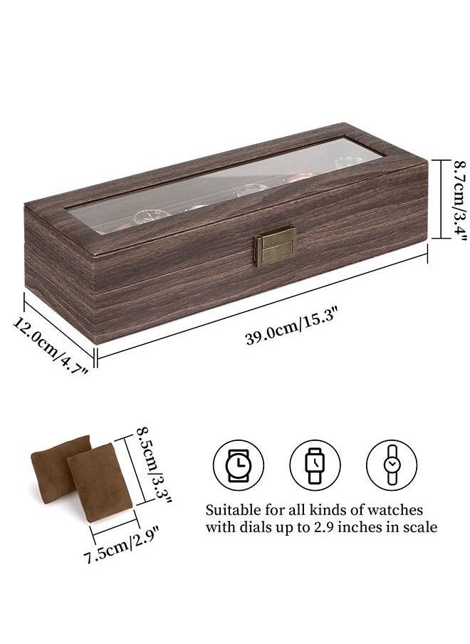 HomarKet Watch Box Organizer Watch Case with Glass Top Watch Display Case, Wood-Grain PU Leather Watch Box Case Organizer Display for Men Women (6-slot)  - Image 4