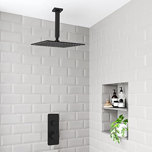 Aquaiaw Square Shower Arm and Anti-Scratch O-Ring Flange, 6 inch, Solid Brass, Both Soldered 1/2 NPT Tapered Threads, Straight Shower Head Arm, Ceiling Mount Shower Extension Arm (Matte Black) - Image 2