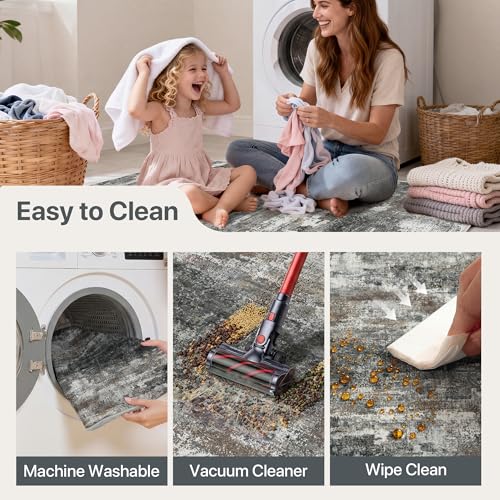 GENIMO Kitchen Rug Sets of 3, Non-Slip Washable Low-Pile Kitchen Mats for Floor, Waterproof Abstract Kitchen Runner Rug, Floor Mat Carpet for Hallway, Laundry, Sink, Entryway, Bathroom, Black&Brown - Image 3