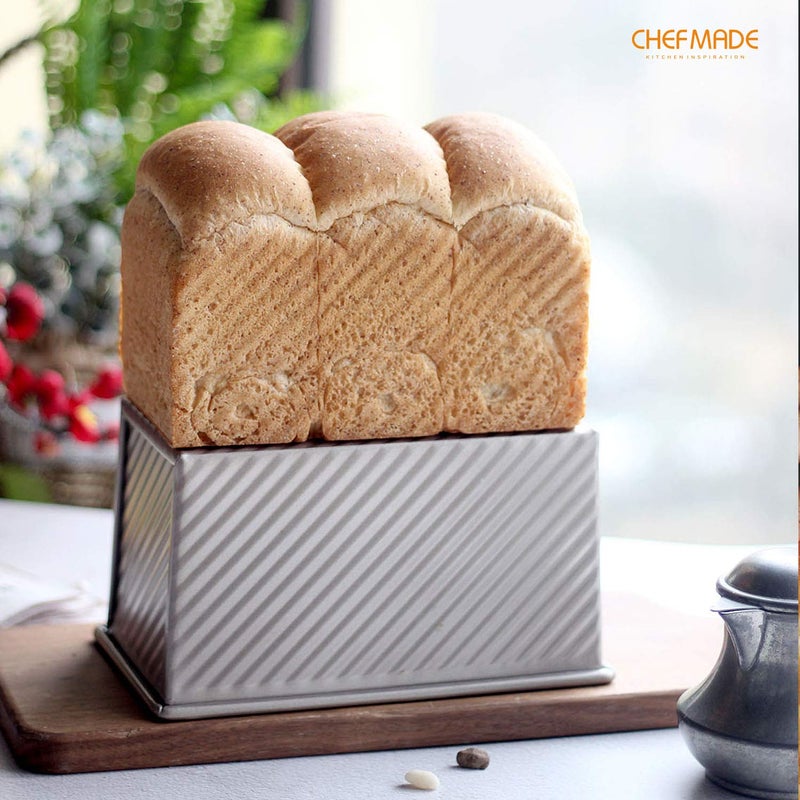 CHEFMADE Pullman Loaf Pan with Lid, 1Lb Dough Capacity Non-Stick Rectangle Corrugated Toast Box for Oven Baking 4.2" x 7.7"x 4.4"(Champagne Gold) - Image 5