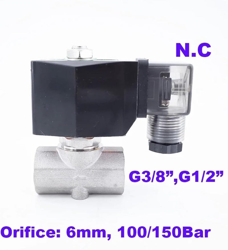 صمام كهرومغناطيسي ثنائي الاتجاه 100Bar 150Bar GSPG-06، قطر 3/8" 1/2"، جهد 220V أو 24V، فتحة 6mm، من الفولاذ المقاوم للصدأ 304، نوع N.C، جهد DC12V_100BAR - Image 4