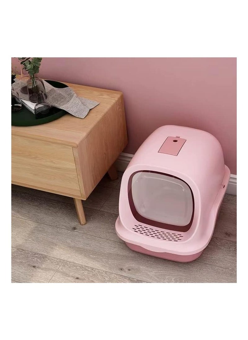 Generic - Cat Litter Box with Lid, Fully Enclosed Splash and Leak Proof Litter Box, High Edge Odorless Cat Litter Box, Easy to Set Up and Clean (Pink) - Image 1