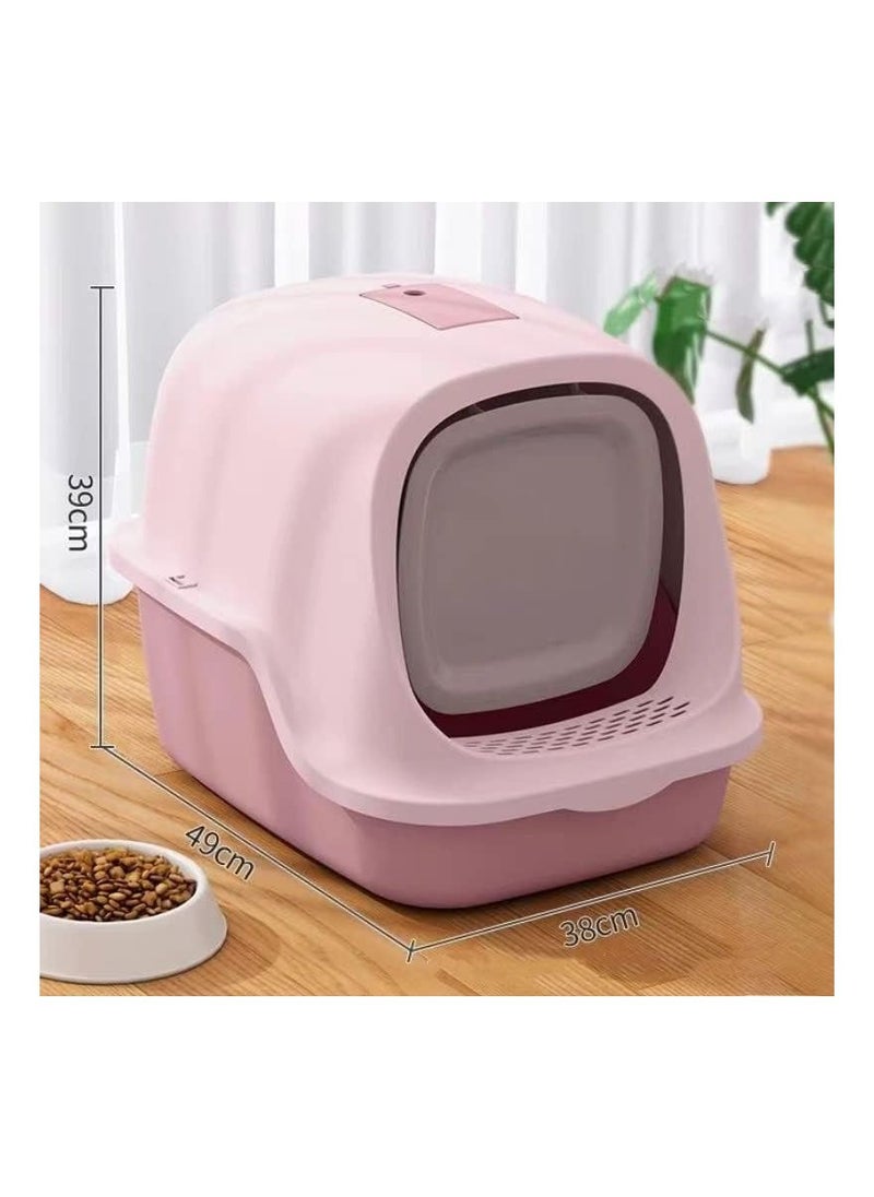 Generic - Cat Litter Box with Lid, Fully Enclosed Splash and Leak Proof Litter Box, High Edge Odorless Cat Litter Box, Easy to Set Up and Clean (Pink) - Image 1