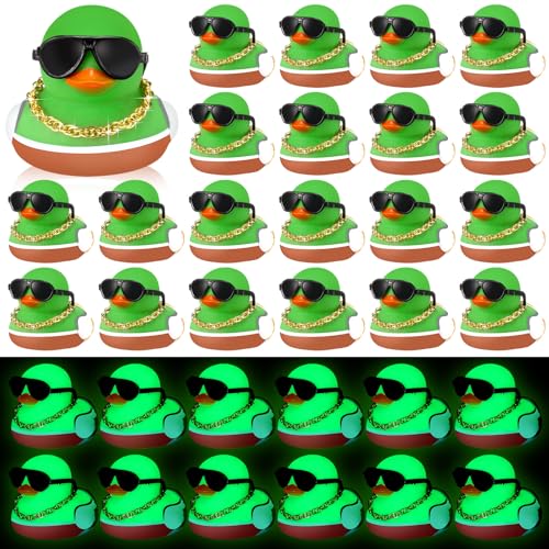 Lunmon 48 Pcs Glow in The Dark Ducks Mallard Rubber Duck with Sunglasses Necklace Mini Squeaky Rubber Ducks for First Day of School Gifts Birthday Party Favors Supplies - Image 1