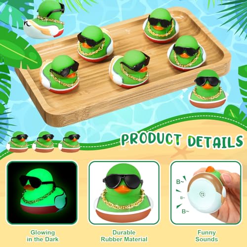 Lunmon 48 Pcs Glow in The Dark Ducks Mallard Rubber Duck with Sunglasses Necklace Mini Squeaky Rubber Ducks for First Day of School Gifts Birthday Party Favors Supplies - Image 5