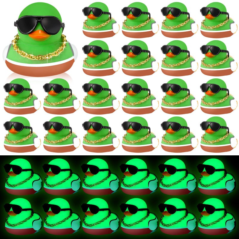 Lunmon 48 Pcs Glow in The Dark Ducks Mallard Rubber Duck with Sunglasses Necklace Mini Squeaky Rubber Ducks for First Day of School Gifts Birthday Party Favors Supplies - Image 3