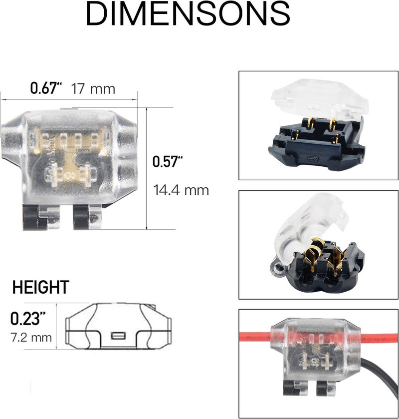 Brightfour Low Voltage Wire Connector, Quick Wire Splice Connector, 3 Way T Tap Solderless Wire Connectors, Ideal for LED Lighting, and Automotive, Fit 24-18 AWG Wires 12 Pack - Image 4