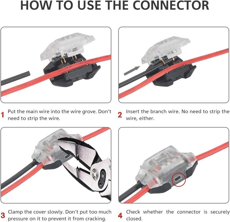 Brightfour Low Voltage Wire Connector, Quick Wire Splice Connector, 3 Way T Tap Solderless Wire Connectors, Ideal for LED Lighting, and Automotive, Fit 24-18 AWG Wires 12 Pack - Image 5