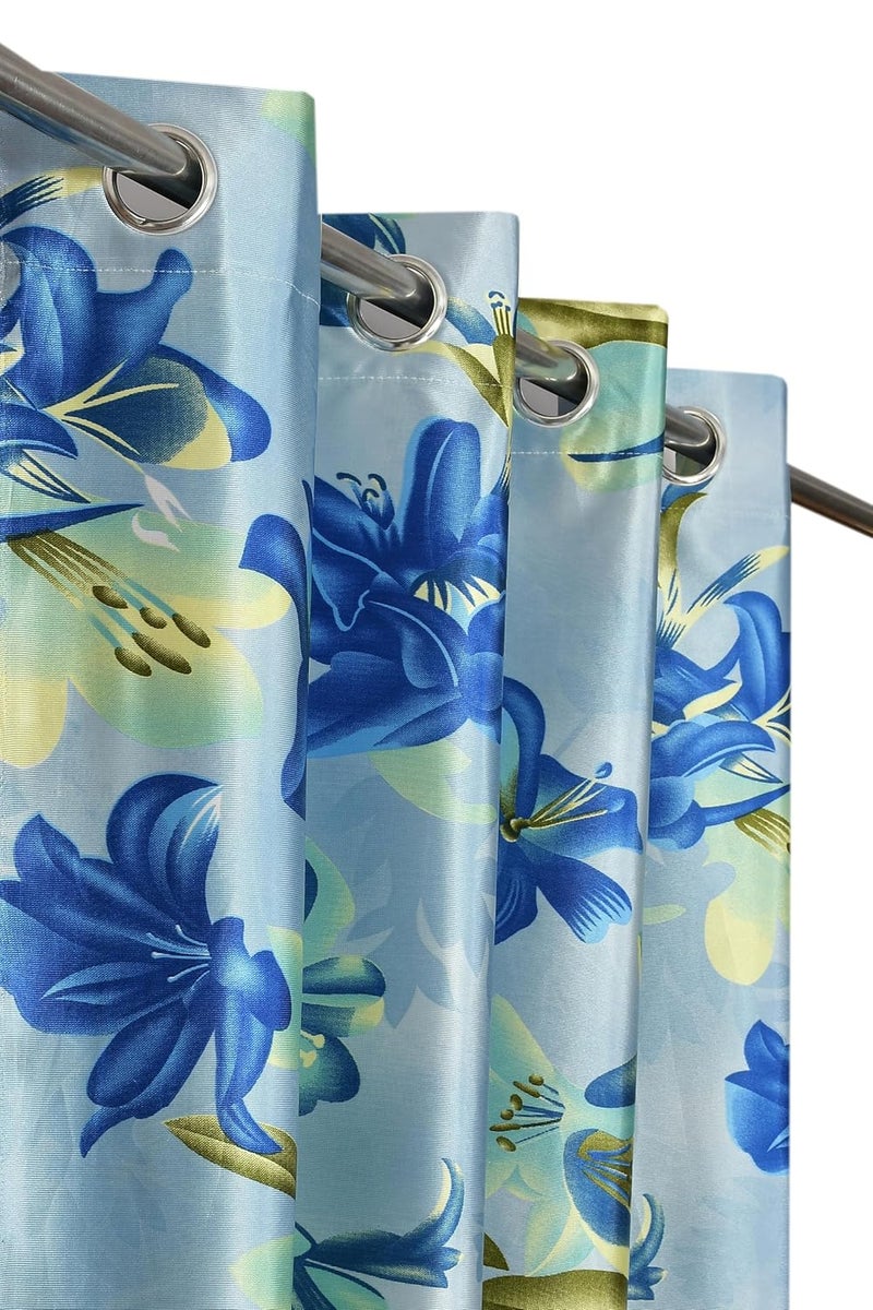 Yarnis Yarnis Polyester Digital Printed Floral Curtain for Living Room Home Decor I Set of 3 I Aqua Blue 4 X 5 Feet - Image 2