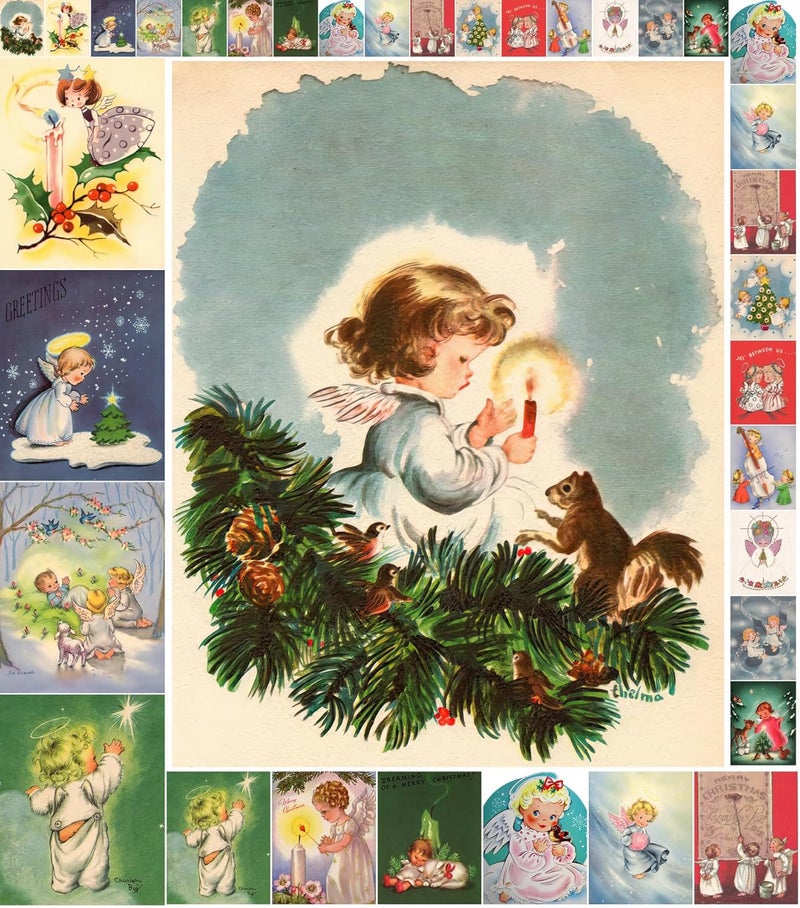 Flonz Decoupage Paper Pack (21 Sheets 6"x8") Christmas Little Angel Vintage Styled Christmas Pictures Cards for Decoupage, Craft and Scrapbooking - Image 1