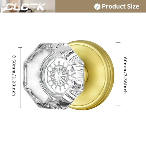 CLCTK 2 Pack Gold Dummy Door Knobs Interior, Non Turning Crystal Glass Dummy Door Knobs for Hall Closet Bifold, Satin Brass Finish - Image 4