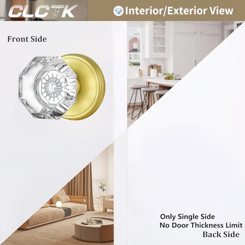 CLCTK 2 Pack Gold Dummy Door Knobs Interior, Non Turning Crystal Glass Dummy Door Knobs for Hall Closet Bifold, Satin Brass Finish - Image 3