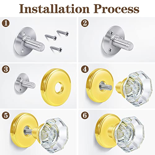 CLCTK 2 Pack Gold Dummy Door Knobs Interior, Non Turning Crystal Glass Dummy Door Knobs for Hall Closet Bifold, Satin Brass Finish - Image 5
