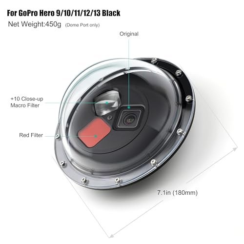 GEPULY Dome Port for GoPro Hero 13 12 11 10 9 Black, Dome Port Lens with Waterproof Housing Case, Trigger, Floating Hand Grip, Built-in Switchable Red Filter and 10x Macro Filter - Image 2