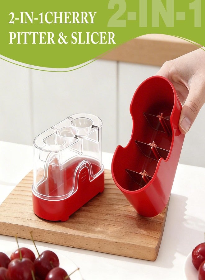 CEHNCEH 3-in-1 Cherry Pitter and Slicer, Manual Cherry Core Remover Tool Cuts Cherries in Half, for Kitchen Baking Making Cherry Jam Saving Time & Effort(Red) - Image 4