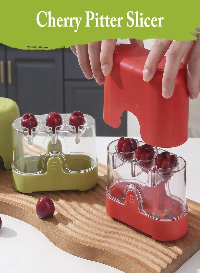 CEHNCEH 3-in-1 Cherry Pitter and Slicer, Manual Cherry Core Remover Tool Cuts Cherries in Half, for Kitchen Baking Making Cherry Jam Saving Time & Effort(Red) - Image 2