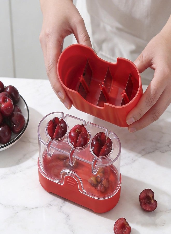 CEHNCEH 3-in-1 Cherry Pitter and Slicer, Manual Cherry Core Remover Tool Cuts Cherries in Half, for Kitchen Baking Making Cherry Jam Saving Time & Effort(Red) - Image 3