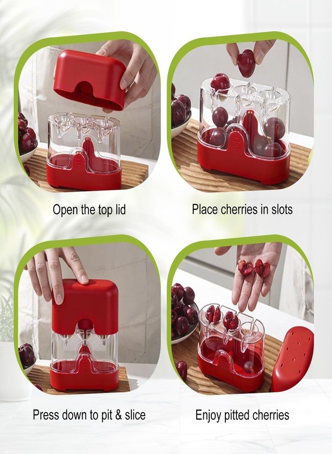 CEHNCEH 3-in-1 Cherry Pitter and Slicer, Manual Cherry Core Remover Tool Cuts Cherries in Half, for Kitchen Baking Making Cherry Jam Saving Time & Effort(Red) - Image 5