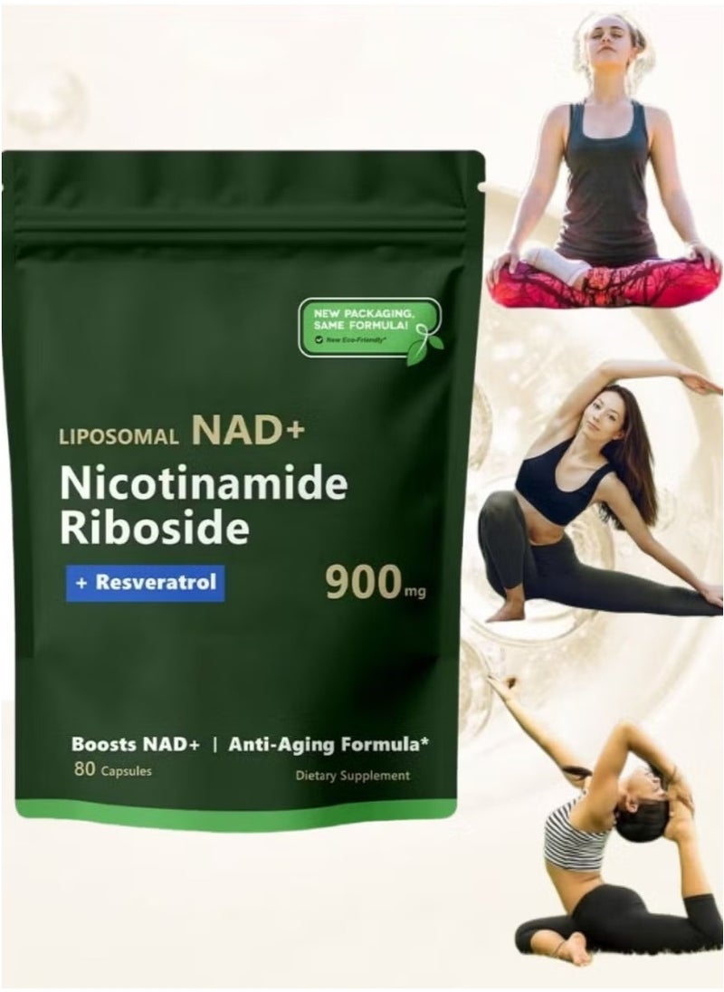 NAD NAD+ Supplement with Nicotinamide Riboside & Resveratrol – Anti-Aging, Energy & Focus Support – 80 Vegan Capsules with Liposomal Delivery  - Image 1