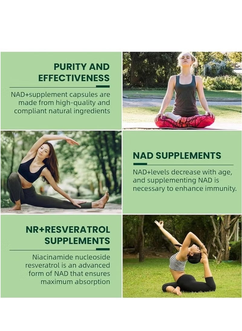 NAD NAD+ Supplement with Nicotinamide Riboside & Resveratrol – Anti-Aging, Energy & Focus Support – 80 Vegan Capsules with Liposomal Delivery  - Image 3