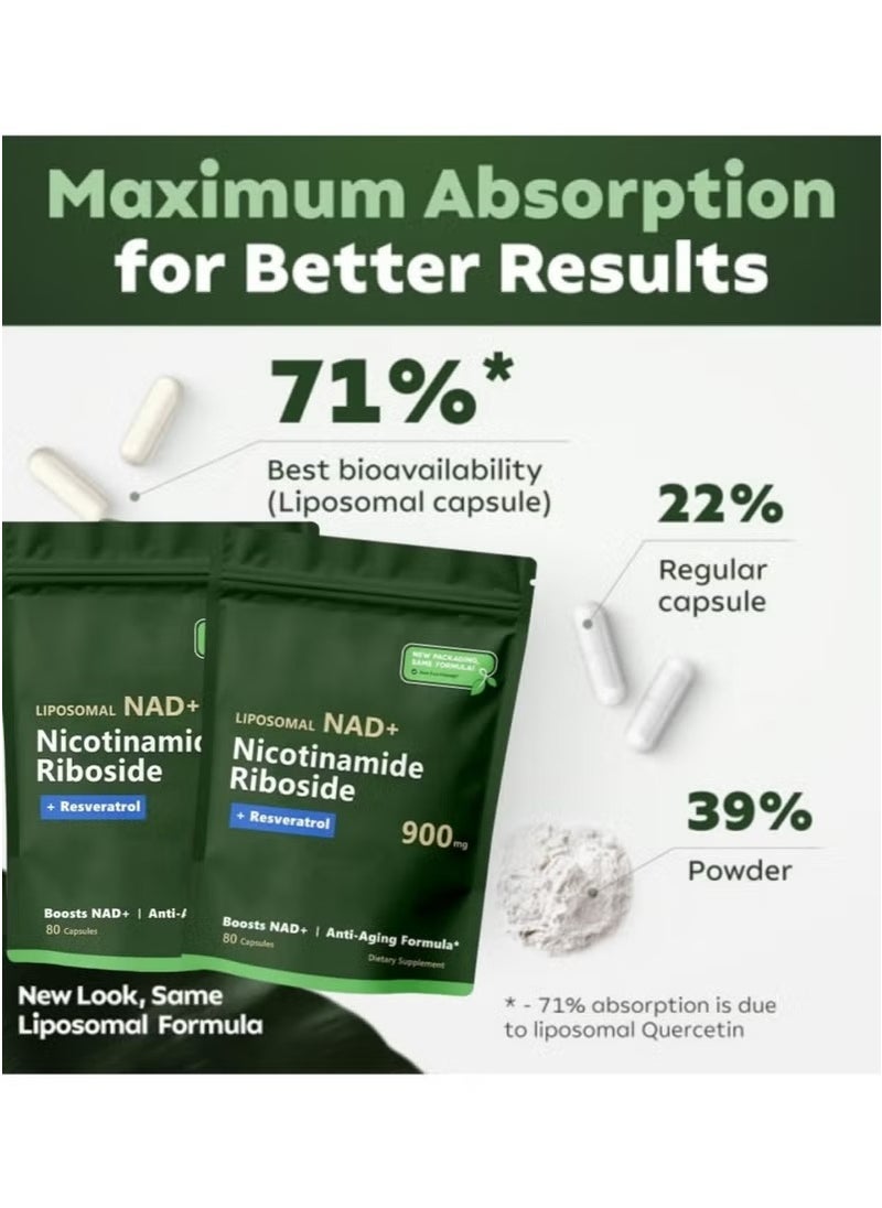 NAD NAD+ Supplement with Nicotinamide Riboside & Resveratrol – Anti-Aging, Energy & Focus Support – 80 Vegan Capsules with Liposomal Delivery  - Image 4