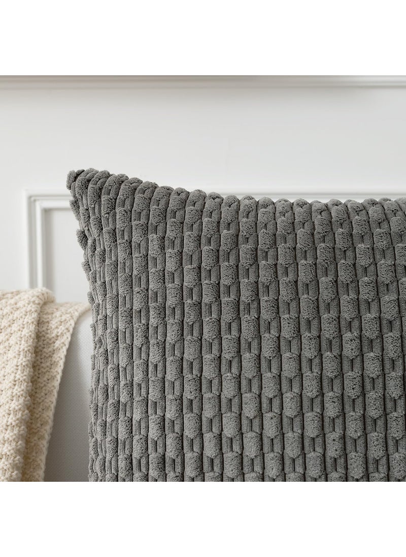 K KEVIN TEXTILE Kevin Textile Corduroy Striped Soft Soild Decorative Square Throw Pillow Covers Set Cushion Cases Pillowcases for Sofa Bedroom 2 Pcs 24x24 Inch Dark Grey  - Image 3