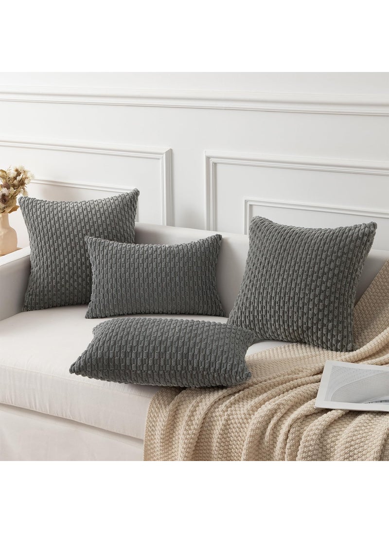 K KEVIN TEXTILE Kevin Textile Corduroy Striped Soft Soild Decorative Square Throw Pillow Covers Set Cushion Cases Pillowcases for Sofa Bedroom 2 Pcs 24x24 Inch Dark Grey  - Image 5