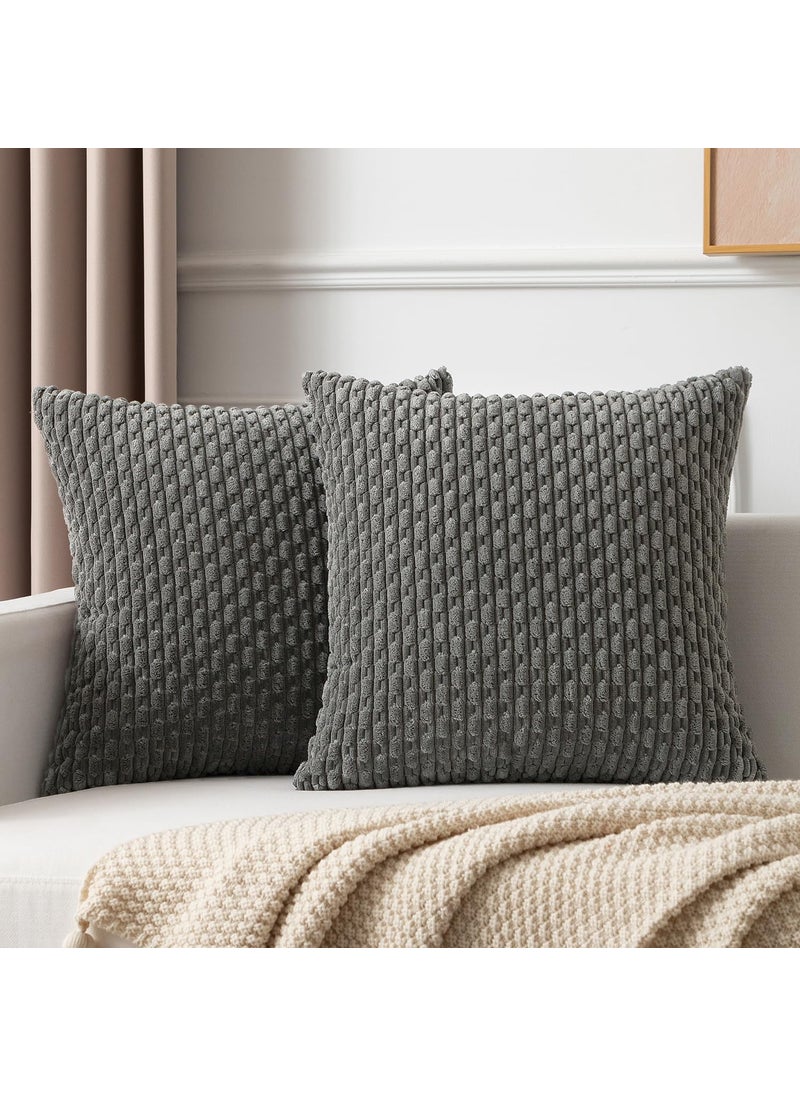 K KEVIN TEXTILE Kevin Textile Corduroy Striped Soft Soild Decorative Square Throw Pillow Covers Set Cushion Cases Pillowcases for Sofa Bedroom 2 Pcs 24x24 Inch Dark Grey  - Image 1