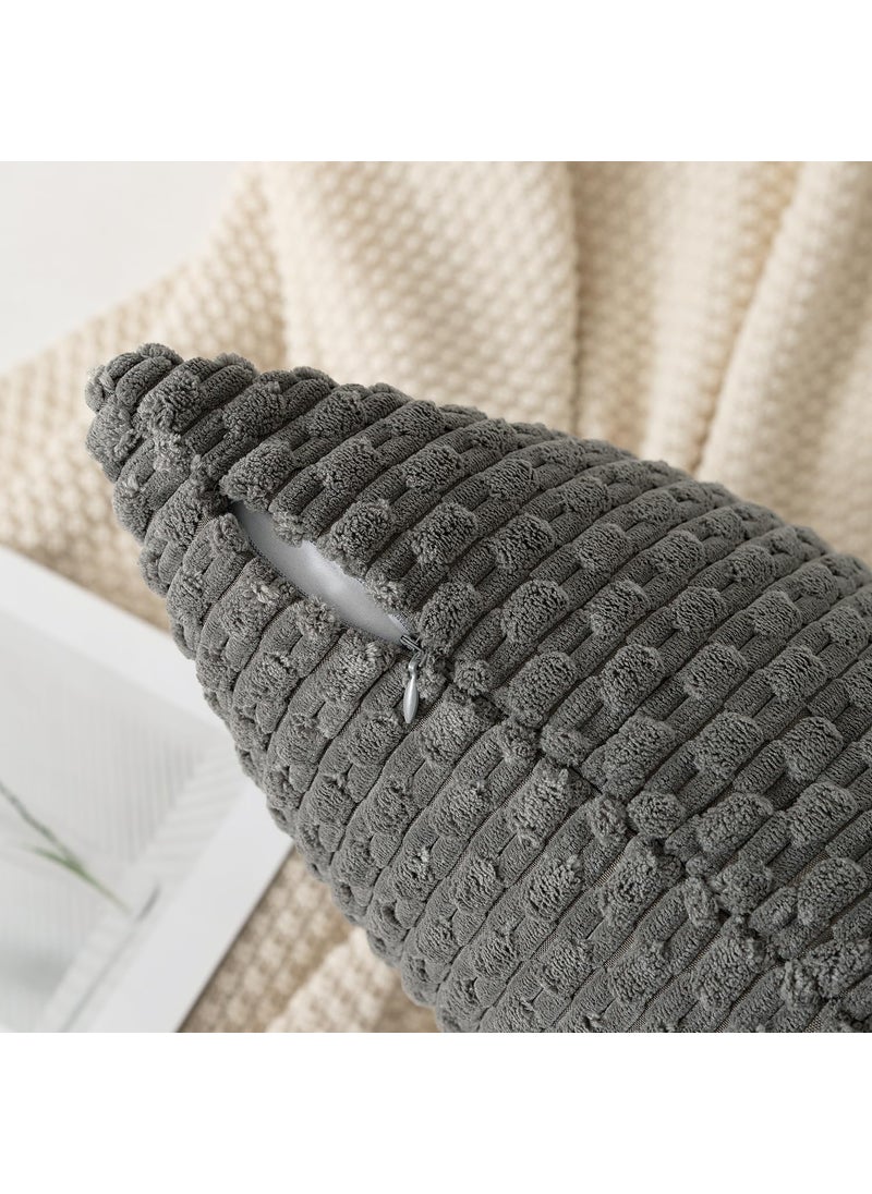 K KEVIN TEXTILE Kevin Textile Corduroy Striped Soft Soild Decorative Square Throw Pillow Covers Set Cushion Cases Pillowcases for Sofa Bedroom 2 Pcs 24x24 Inch Dark Grey  - Image 2