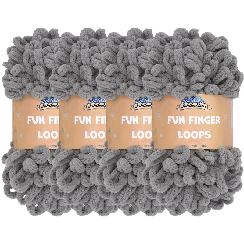 BambooMN خيوط جوبيل يارن حلقات الأصابع الممتعة 100 جرام خيوط بوليستر عملاقة رمادي 4 خيوط